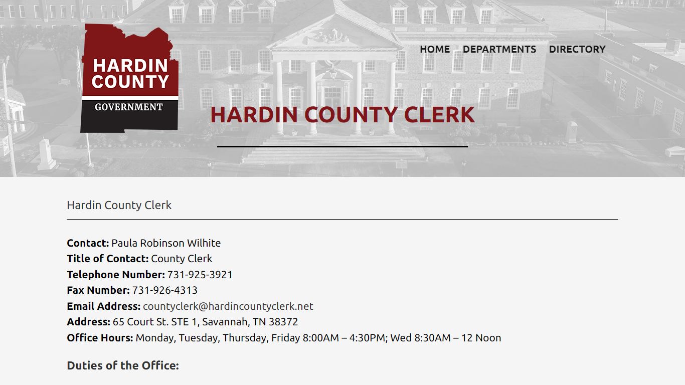 Hardin County Clerk – Hardin County Government – Hardin County, Tennessee