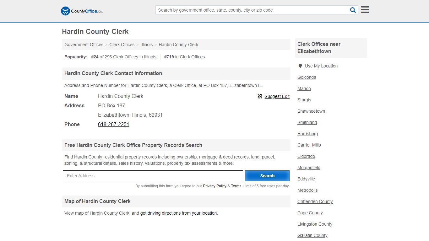 Hardin County Clerk - Elizabethtown, IL (Address and Phone)